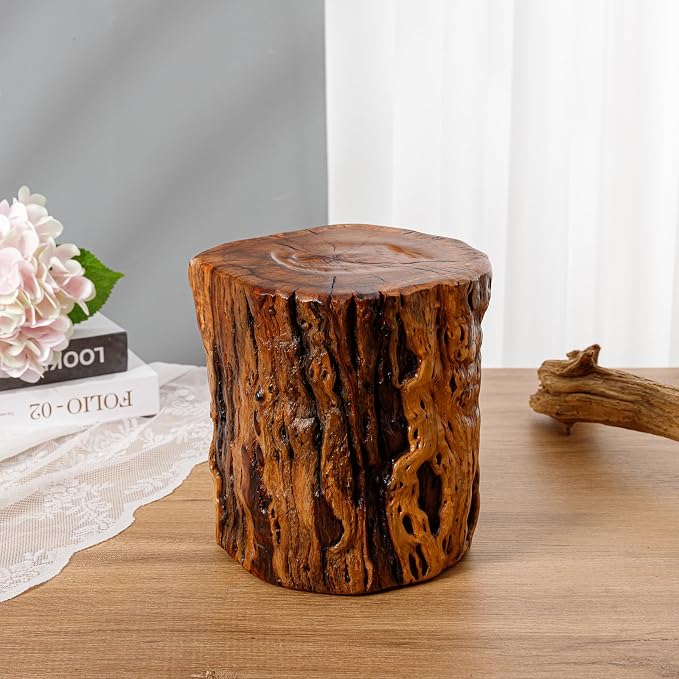 Natural Tree Trunk Stump Stool with Live Edge Solid Wood Plant Stand, Stool, Garden Bench, Side Table, End Table - D8.6 in x H9.5 in