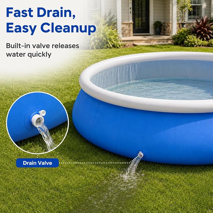 12FT Inflatable Swimming Pool for Family, Round Blow Up Pool for Adults, Garden/Lawn, Foldable Storage,Strong and Durable, No Assembly(144 Inch)