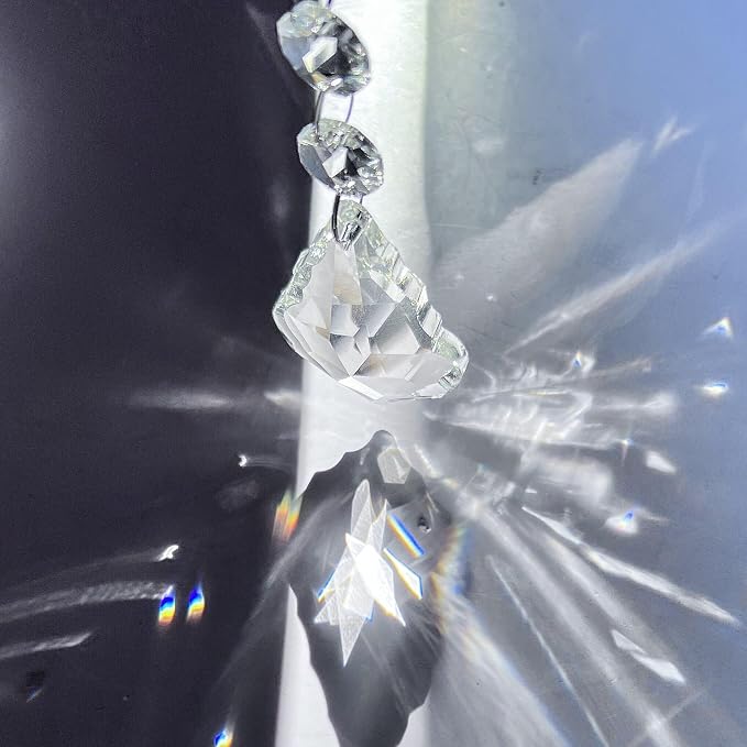 20PCS Clear Crystal Suncatcher Prisms, 63mm Chandelier Replacement Pendants | Maple Leaf Chandelier Prisms Connected Glass Octagon Beads for Lamp, Windows Wedding Party Christmas Tree Home Decor Gifts