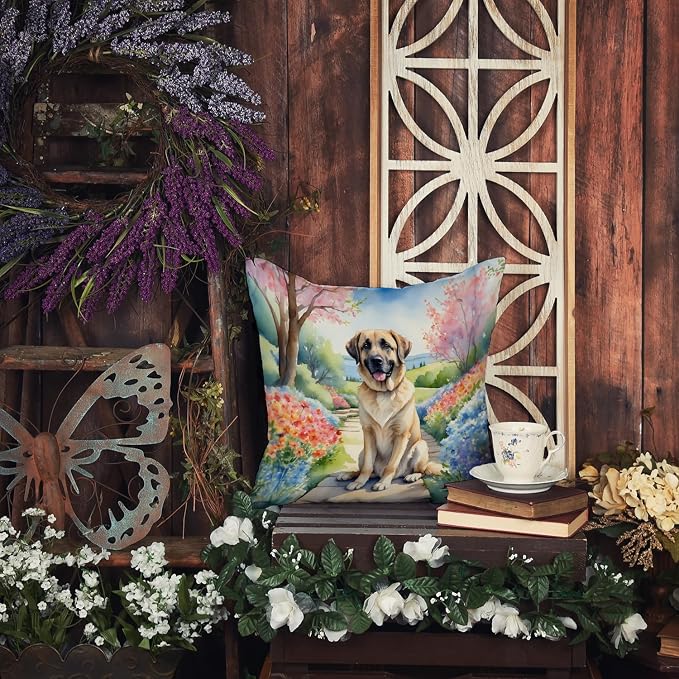 Caroline's Treasures Anatolian Shepherd Spring Garden Throw Pillow Machine Washable, Indoor Outdoor Decorative Pillow for Couch, Bed or Patio, 18Hx18W