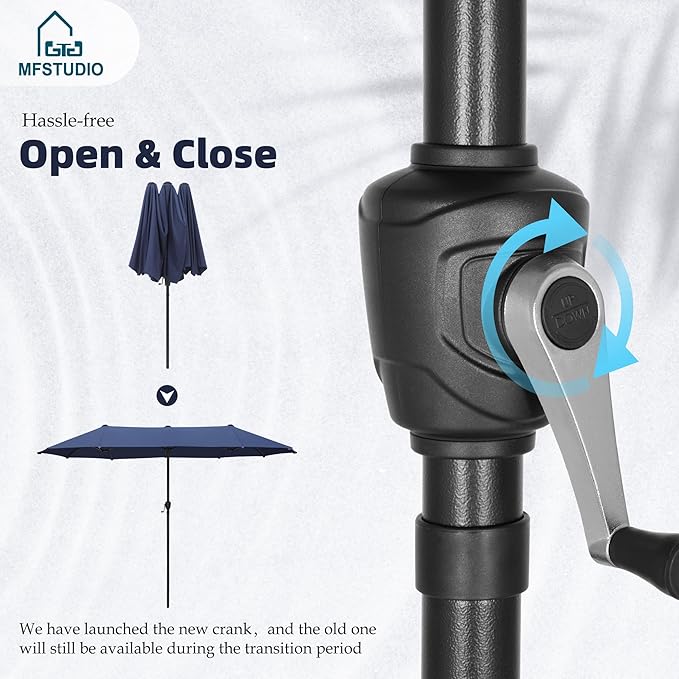 MFSTUDIO 13ft Outdoor Patio Umbrella, Double Sided Large Rectangular Umbrella Market Table Twin Triple Rectangle Umbrellas with Crank Handle for Outside Picnic Backyard Deck Pool (no base)