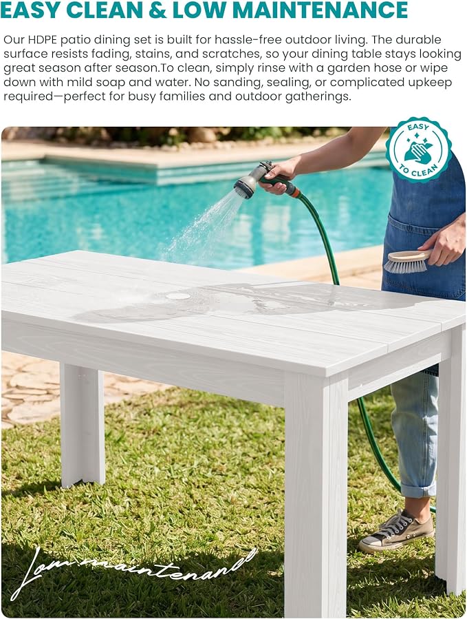 SERWALL Armless Outdoor Dining Cahir Set of 2, White | SERWALL Patio Dining Chair, All Weather Dining Chair Set of 2, Outdoor Dining Chair with Widened Seat, White