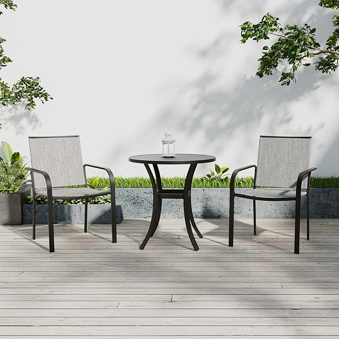 Anmutig Patio Round Table and Chairs Small Outdoor Set with 2 Piece Grey Stackable Chairs and 27.5" Table