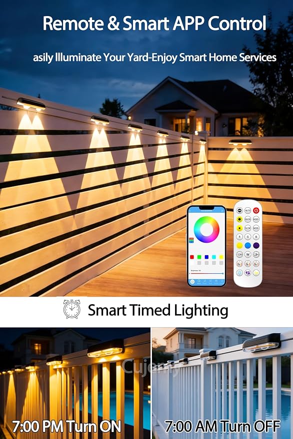 Outdoor Fence Lights 8 Pack, 50ft Smart RGB Outdoor Lights, APP | Remote Control, IP67 Waterproof LED String Light with Timer for Wall Deck Step Patio Railing Yard Stairs Pool Christmas Decor