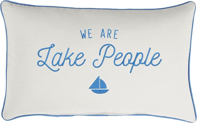 Sorra Home Trupedic Indoor/Outdoor Tan Lumbar Embroidered Pillow We are Lake People