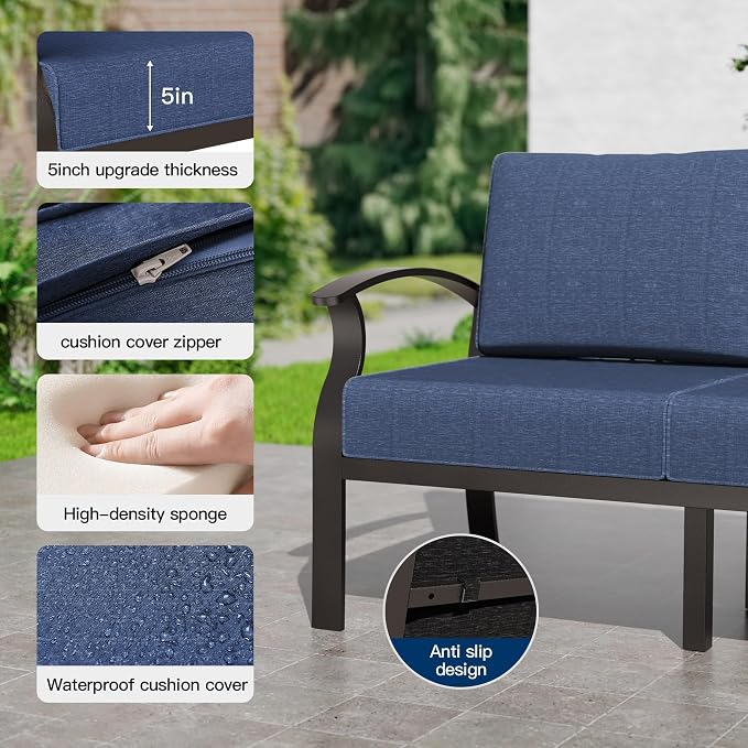 Kullavik Aluminum Patio Furniture Set,8 Piece Modern Metal Outdoor Patio Furniture w/5.1'' Thick Cushion,Swivel Chairs and Round Coffee Table,Patio Conversation Sets for Porch,Deck,NavyBlue