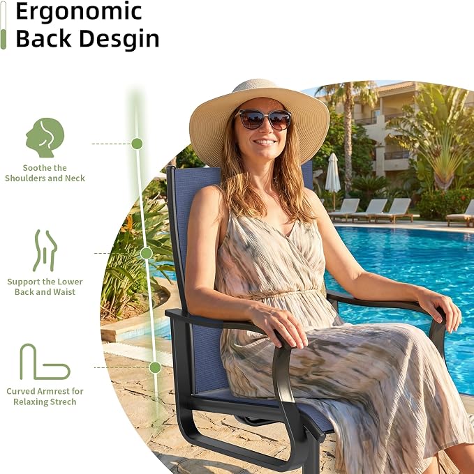 Amopatio 7 Pieces Patio Dining Set for 6, Outdoor Table and Chairs, 6 All Weather Swivel Patio Chairs, 59" Patio Spliced Rectangular Table with Umbrella Hole, for, Backyard & Poolside, Navy Blue