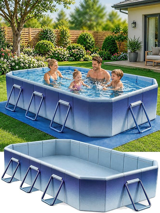 Large Foldable Pool for Adults with Ground Cloth 116"×65"×20" - Non-Inflatable Swimming Pool for Outdoor Summer Water Portable Folding Collapsible Pool