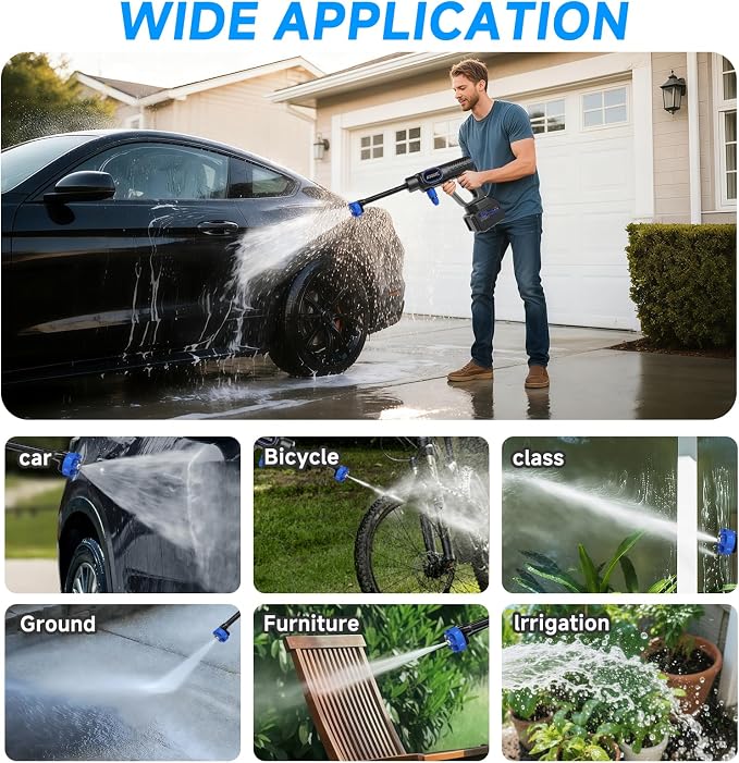 Cordless Portable Washer Battery Powered, Handheld Washer with 6-in-1 Nozzle, Foam Pot, 16FT(5m) Hose, Lightweight Car Washer for Garden, Home, Patio, Car