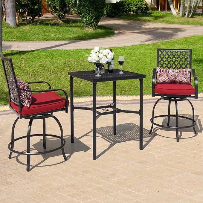 NUU GARDEN Patio Bar Table with Umbrella Hole, Bar Height Bistro Table, Black