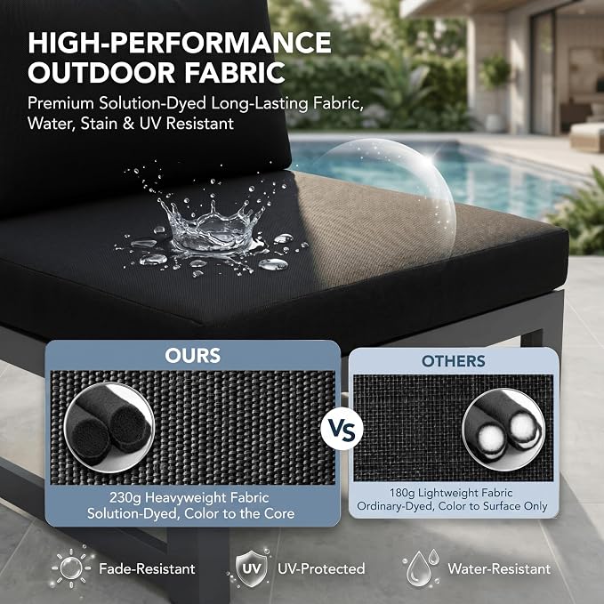 NICESOUL 6 Person Modern Aluminum Patio Furniture Set, 500 lbs Heavy Duty Sturdy Outdoor Sectional Sofa, 29" Deep Wide Oversized Seating, L Shaped Modular Conversation Couch for Garden Backyard, Black