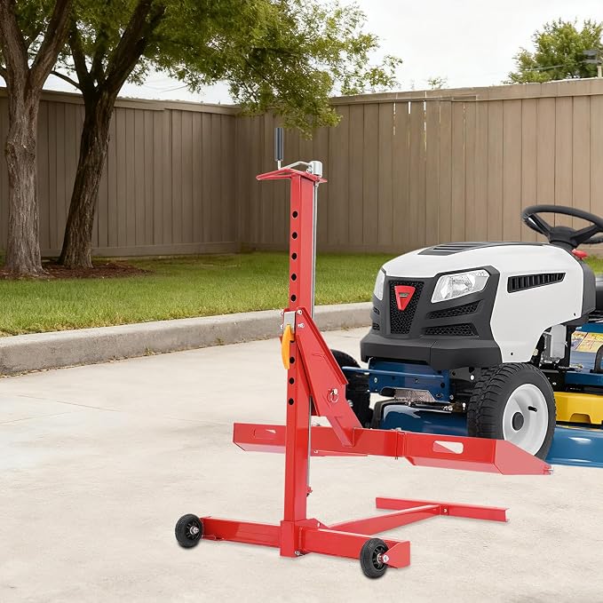Adjustable Lawn Mower Lift Jack with 450 lbs Capacity, Telescopic Height 40.87-49.72in, Portable with Wheels, for Lawn Mowers Tractors & ATVs