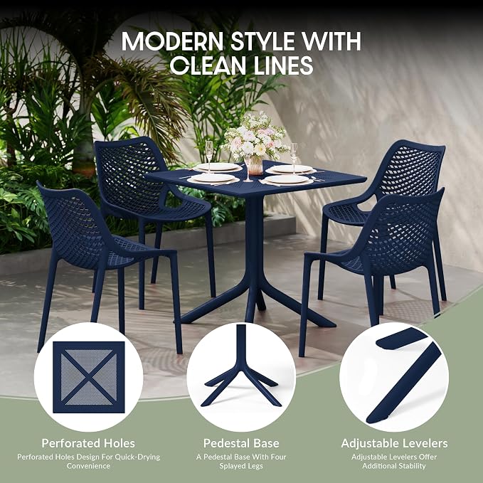 WestinTrends Playa 31.5" Square Plastic Outdoor Patio Dining Table for 4, Navy Blue