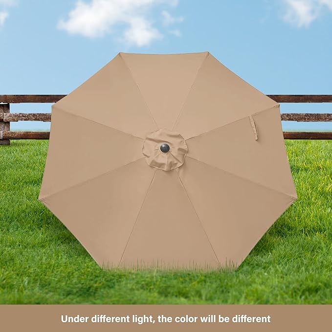 HealSmart 2pcs 9ft Patio Umbrella with Push Button Tilt/Crank, Outdoor Table Market Yard Umbrella with 8 Sturdy Ribs for Garden, Backyard, Deck, Pool, Tan