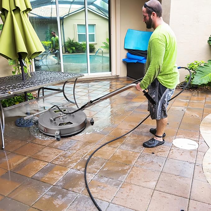 24" Pressure Washer Surface Cleaner Mate with 5 Nozzles Water Broom | Stainless Steel Dual Handle Power Washer Surface Cleaner for Patio Decker Concrete Driveway, 4200 PSI