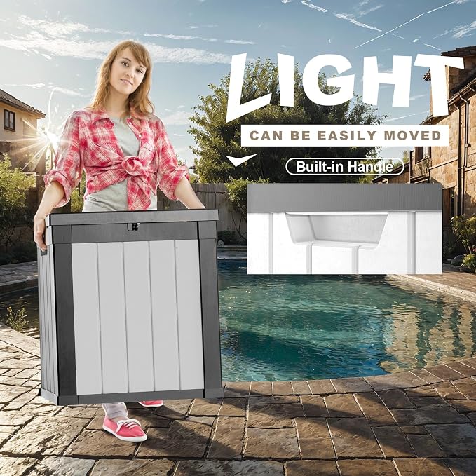 PatioZen 50 Gallon Resin Deck Box, Lockable Outdoor Storage Box for Patio Cushions Storage Furniture,Garden Tools, Pool Supplies, Weatherproof and UV Resistant (Black&White)