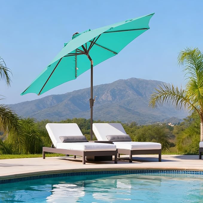 9FT Solar-Powered LED Patio Umbrella with Tilt Crank,Outdoor Market Umbrella with 32 Lights,Sunshade for Deck, Garden and Pool