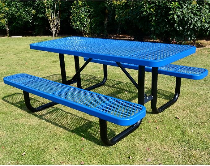 Heavy Duty 6' Rectangular Picnic Table, Expanded Metal,(72" Long) (Blue)
