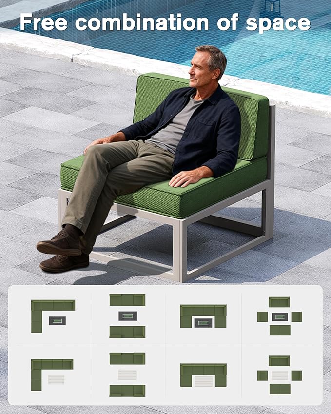 UDPATIO Aluminum Patio Furniture Set, Modular Oversized Outdoor Sectional of Olefin 5 inch Thick Cushion, Coffee Table and Waterproof Cover, Patio Conversation Sets for Porch, Deck
