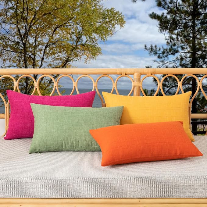 Kevin Textile Outdoor Waterproof 12”x24” Pillow Covers 2 Pack, Dark Yellow | Water Resistant, Soft Faux Linen-cotton Yarn-dyed Woven Texture Throw Pillow Covers for Tent Patio Garden Couch Sofa