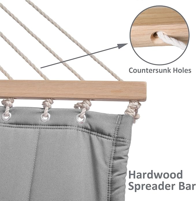 SUNCREAT Double Hammocks Standing Backyard Hammock with Stand, 2 Person Heavy Duty Hammock with 13.5 ft Wooden Stand, Light Gray