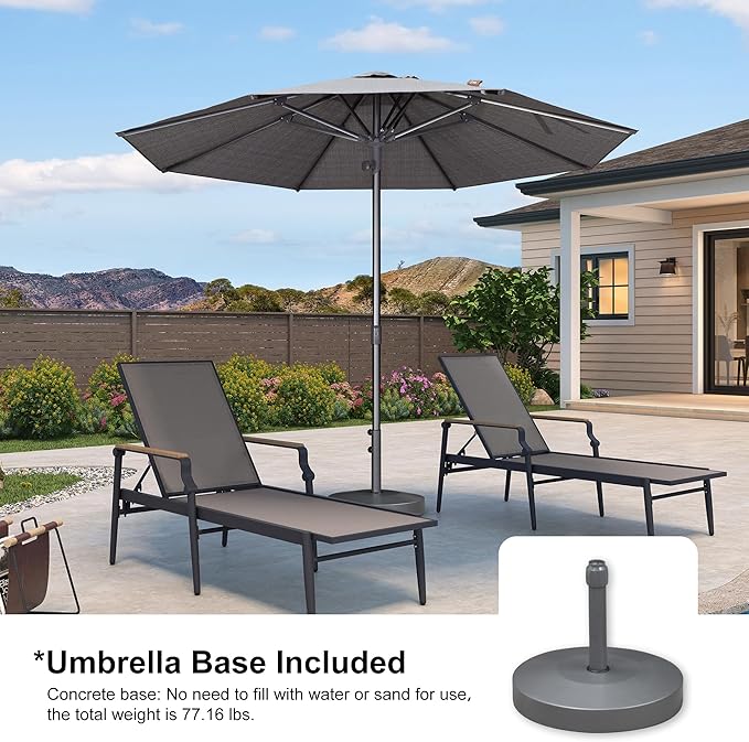 PURPLE LEAF 10 FT Semi-Auto Outdoor Patio Umbrella with Base Market Table Sun Umbrellas with 8 Aluminum Sturdy Ribs for Backyard Deck Garden Pool (Gray Pole Gray Canopy)