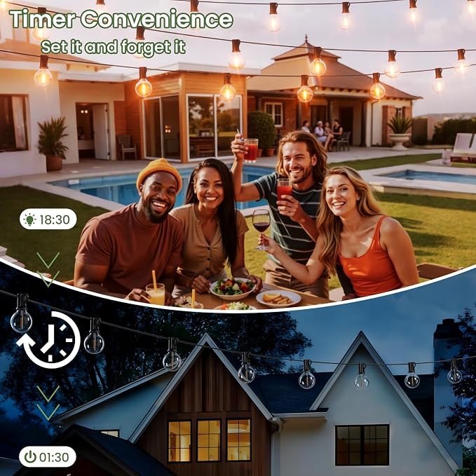 Svater Solar Outdoor String Lights 200FT, G40 Patio Lights Shatterproof Dimmable Vintage Edison Bulbs - Solar Powered Weatherproof Light for Patio, Backyard, Garden, Bistro(2X100 FT)