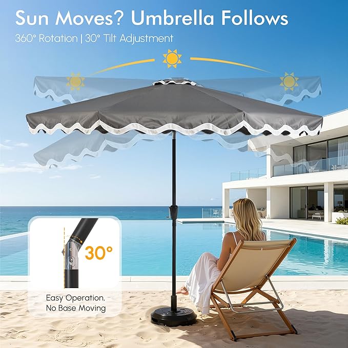 Weaxty 10FT Patio Umbrella, Trendy Color Scalloped Edge, UV-Resistant Canopy Outdoor Table Market Umbrella, Tilt Adjustment, Crank, Heavy-duty 8 Ribs for Backyard Poolside Deck Beach Lawn Backyard
