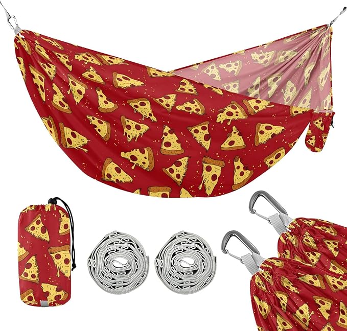 Camping Hammock Outdoor Hammocks for Outside Red Pizza Beach Trees Portable Lightweight with Pockets Tree Straps Indoor