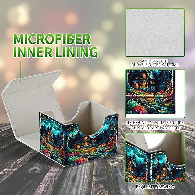 Card Deck Box for MTG, Cards Storage Box Fits 120+ Sleeved, Leather Small Size Strong Magnetic Closing Card Case for Board Games Magic TCG CCG Baseball Collection, Creek Chateau