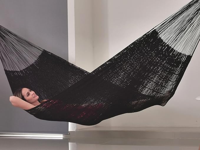 Traditional Mayan Hammock - Hammock Made with Thick Cotton Thread (Black, Large)