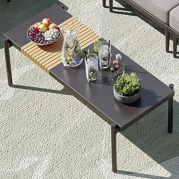 Metal Patio Furniture Set, 3 Pieces Outdoor Sectional Sofa Sets with Coffee Table, 6" Thick Cushion Modular Outdoor Conversation Set for Balcony, Patio & Courtyard, Gray