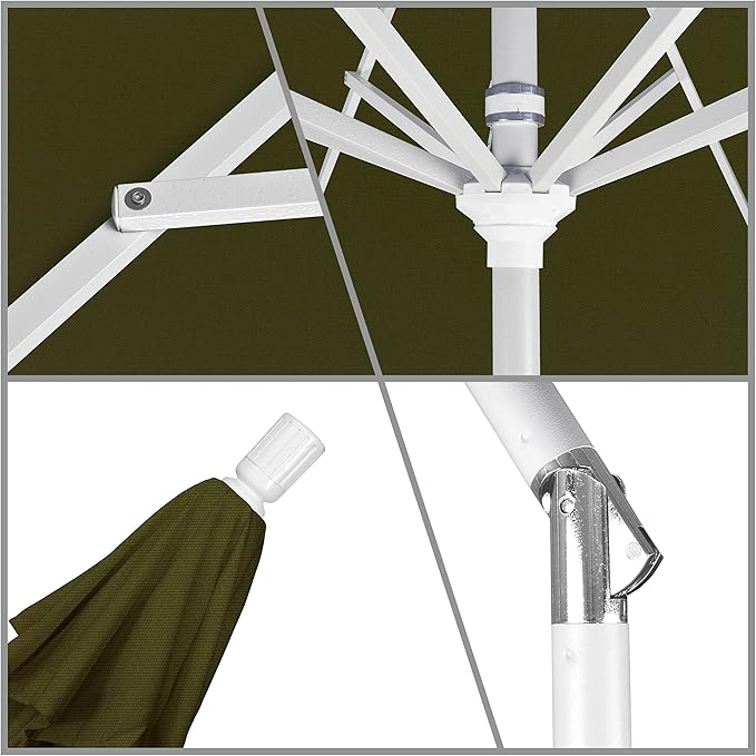 California Umbrella 9' Round Aluminum Market Umbrella, Crank Lift, Collar Tilt, White Pole, Pacifica Pacific Blue