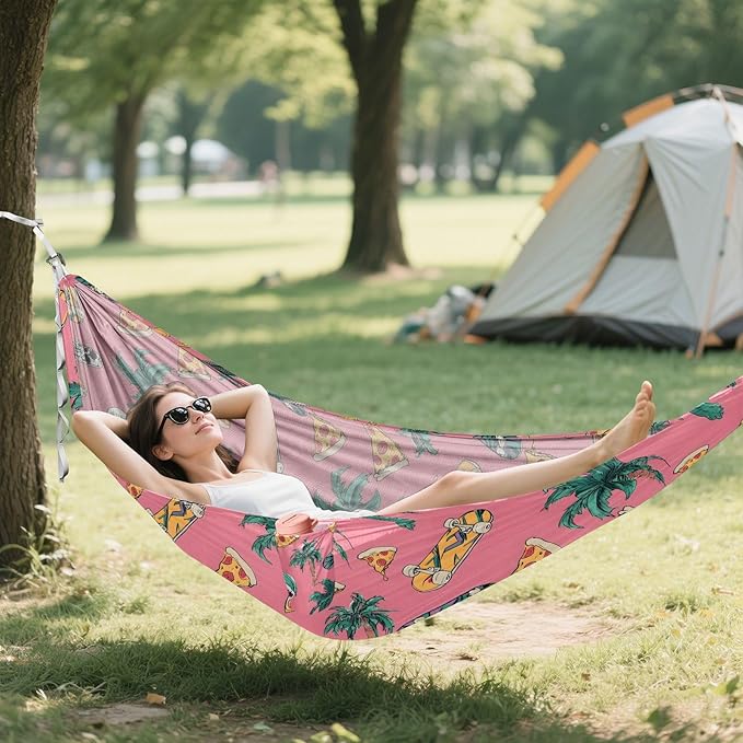 Camping Hammock Outdoor Hammocks for Outside Skull Pizza Beach Trees Portable Lightweight with Pockets Tree Straps Indoor