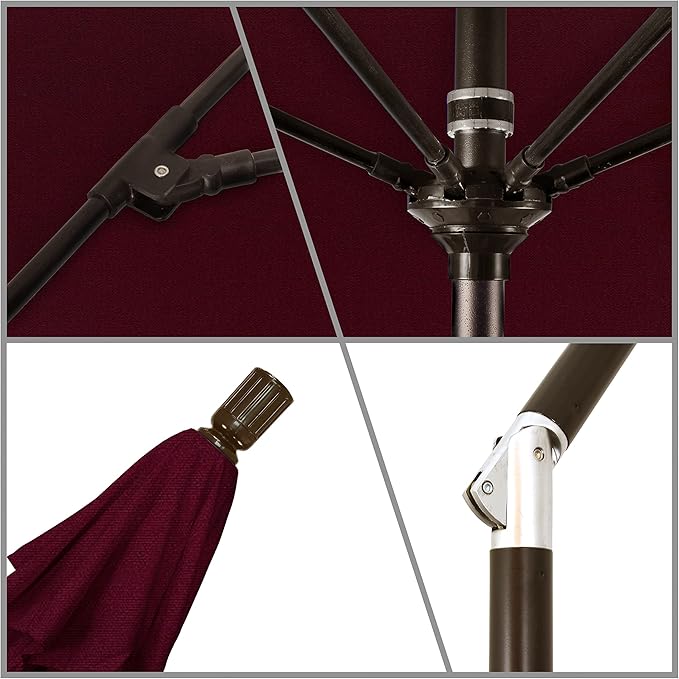 California Umbrella 9' Round Aluminum Pole Fiberglass Rib Market Umbrella, Crank Lift, Collar Tilt, Bronze Pole
