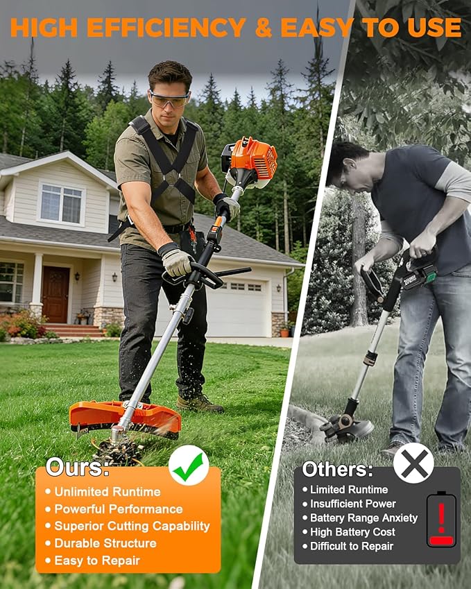 NEO-TEC 26cc 3-in-1 Gas String Trimmer & Lawn Edger Powerful 2-Cycle Weed Eater, Lightweight Weed Wacker & Brush Cutter Quick-Start Gas Powered Trimmer,16" Lightweight Yard Tool with Shoulder Strap