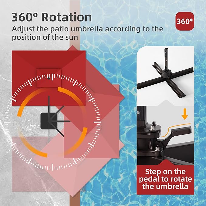 9x12 FT Patio Umbrella with LED Lights Cantilever Outdoor Large Heavy Duty Rectangle Aluminum Offset Umbrellas Double Top 360 Rotation 7 Tilt Adjustment for Pool Deck Garden, Red