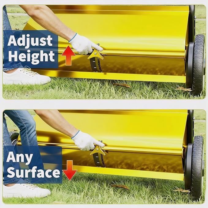 Takywep 26-Inch Push Lawn Sweeper, Anti-Rust Steel Frame, 4 High-Density Brushes, Adjustable Height, 7 Cu.Ft Collection Bag for Yard Debris (Yellow & Black)