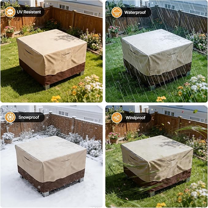 Vailge Rectangular/Oval Patio Table Cover, Heavy Duty and Waterproof Outdoor Lawn Patio Furniture Covers (Beige&brown, 25"Lx25"Wx18"H)