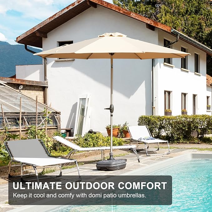 Domi 9FT Patio Umbrella Outdoor Market Umbrella with Silver Aluminum Pole, UV Resistant Canopy, Wind Vent, Tilt & Crank System, Perfect for Patio, Garden, Deck, Pool, Outdoor Dining, Beige