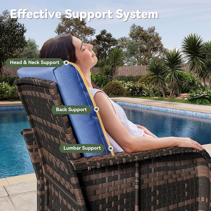 Aoxun 7-Piece Patio Furniture Set with Thick Cushions, Wicker Rattan Outdoor Sectional Sofa with High Back Swivel Rocker Chairs, Outdoor Patio Furniture Set with Coffee Table & Ottoman, Blue