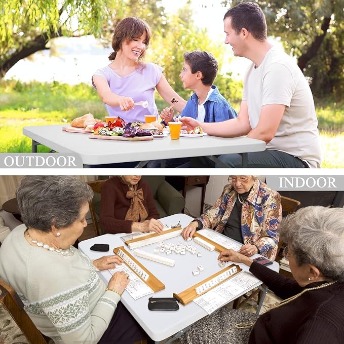 Folding Event Table, Heavy Duty Picnic Table Indoor Outdoor Camping, 3FT Portable w Handle Lock for Banquet, White