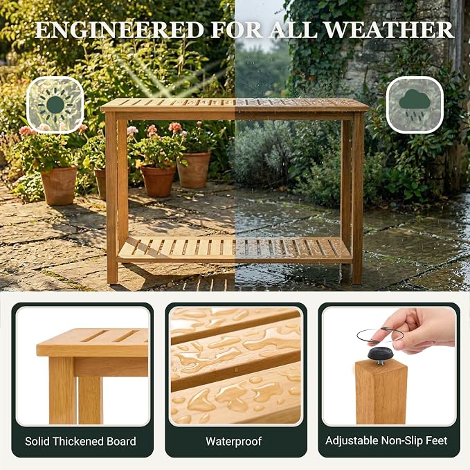 Premium 2-Tier Wooden Console Table with Storage Shelf Solid Eucalyptus Wood 48.03"x 16.14"x 31.1" Entryway Sofa Table for Hallway, Living Room (Golden)