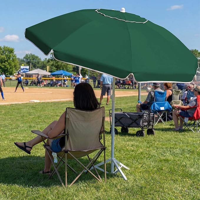JEAREY 6.5ft Sun Shade Umbrellas, Portable Umbrella with Stand, Lightweight Sun Protection Free Standing Sport Umbrella for Outdoor Sports, Camping, Fishing, Patio, Beach, Dark Green
