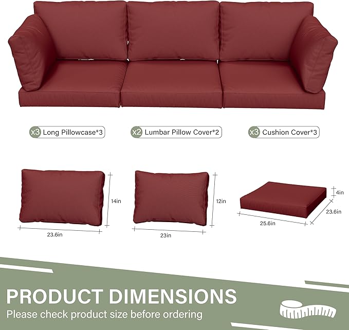 8 pcs Outdoor Cushion Slipcovers Outdoor Patio Cushions Covers Replacement Waterproof with Zipper w/3 Seat Cushion Covers and 5 Backrest Pillow Covers, Covers Only