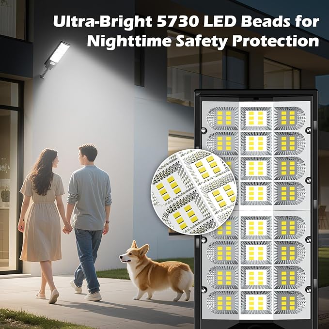4-Pack Solar Street Lights Outdoor, 20000LM Waterproof LED Solar Flood Lights with Motion Sensor, 6500K Dusk to Dawn Solar-Powered Light Remote Control for Outside, Security Lights for Yard Driveway