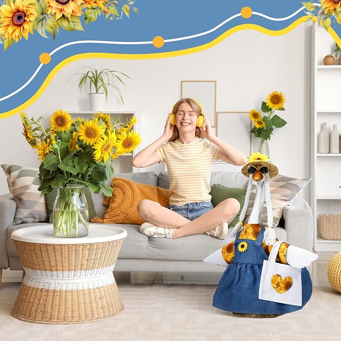 Soulchen 1 Set Summer Porch Goose Outfit 23 Inch Cement Sunflower Goose Dress Clothes and Hat Costume Set for Summer Party Yard Lawn Outdoor Garden Patio Decor