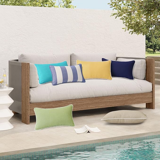 Unimatta Decorative Outdoor Water Repellent Throw Pillows with Inserts, Set of 4, 20" x12" Pillows for Patio, Backyard, Bed, Couch, and Patio Furniture, Turquoise