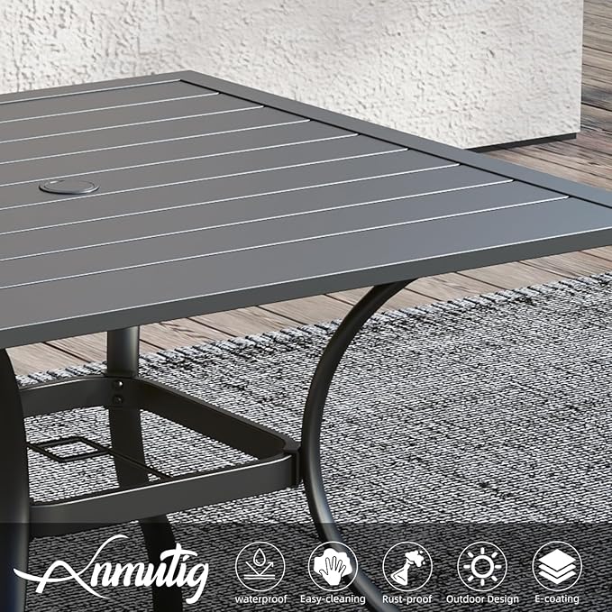 Anmutig 5 Piece Small Patio Table and Chairs Set for 4 with 4 Red Chairs and Slat Top 35"x35" Metal Table for Outside, Deck, Porch, Backyard