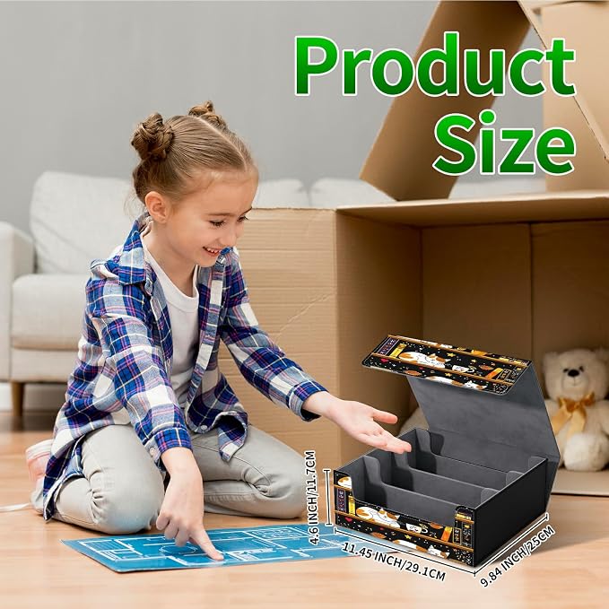 Card Deck Box for MTG, Cards Storage Box Fits 120+ Sleeved, Leather Big Size Strong Magnetic Closing Case for Board Games Magic TCG CCG Baseball Collection Women Man, Black Book Cat